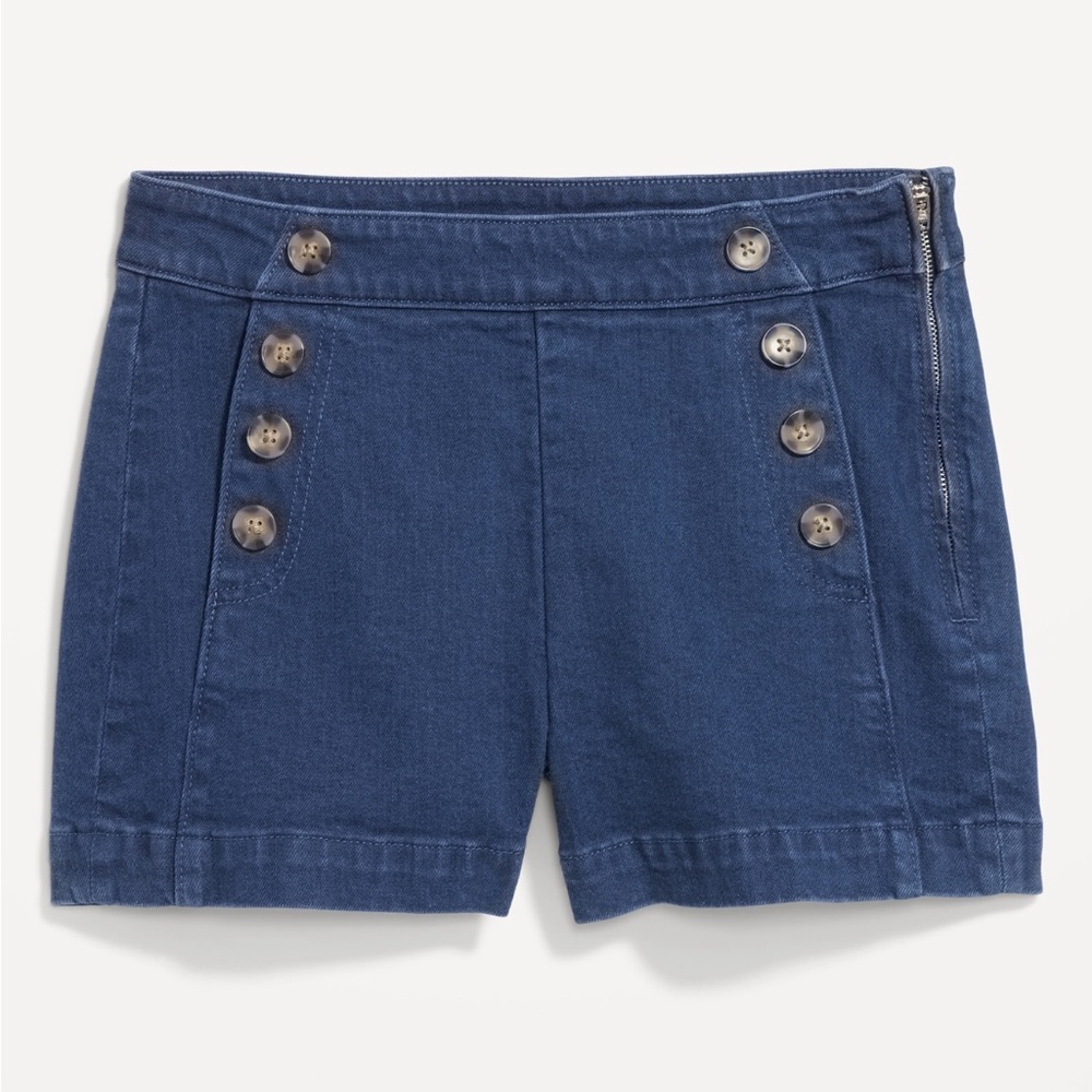Old Navy Blue Jean Mariner Shorts with Button Detail and Side Zipper